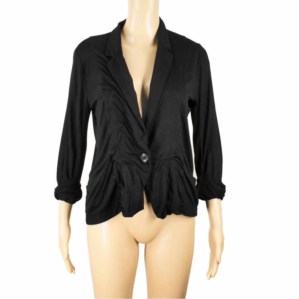 Vintage Michel Klein Paris Japan Black Ruffle Detail Blazer Jacket